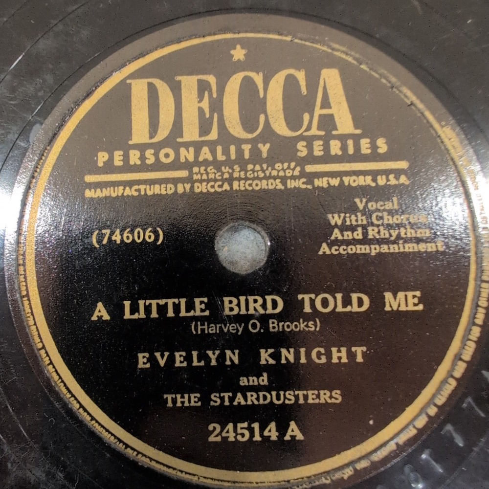 Evelyn Knight A Little Bird Told Me Decca 24514 78 RPM Shellac Record‎ 1948 VG